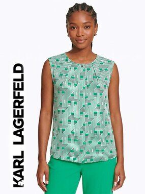 Karl Lagerfeld Green Printed Sleeveless Blouse
